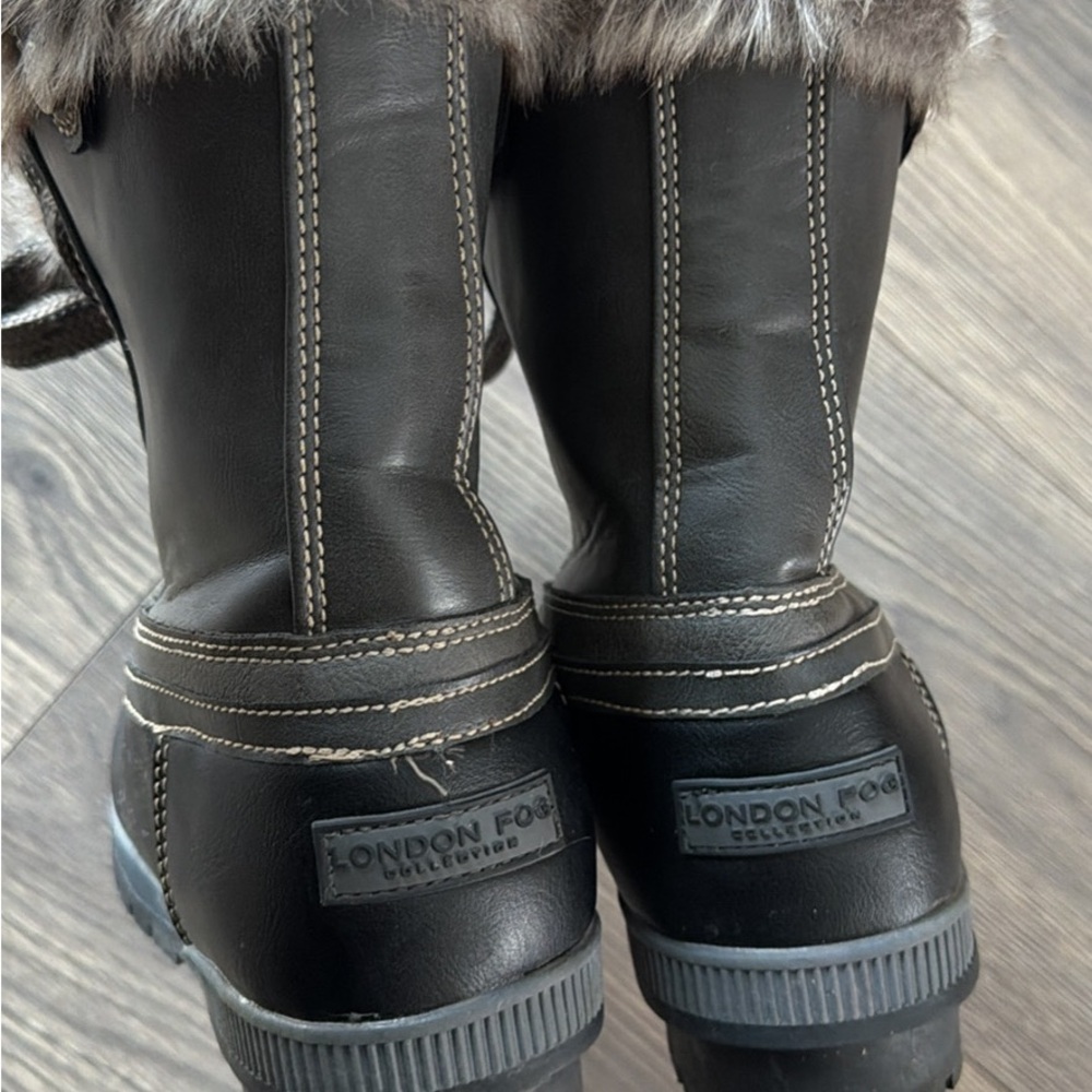 London Fog Women's Black and Gray Fur-Lined Boots - Picture 4 of 6